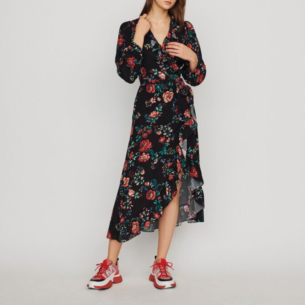 MAJE Tina rose-print crepe wrap dress